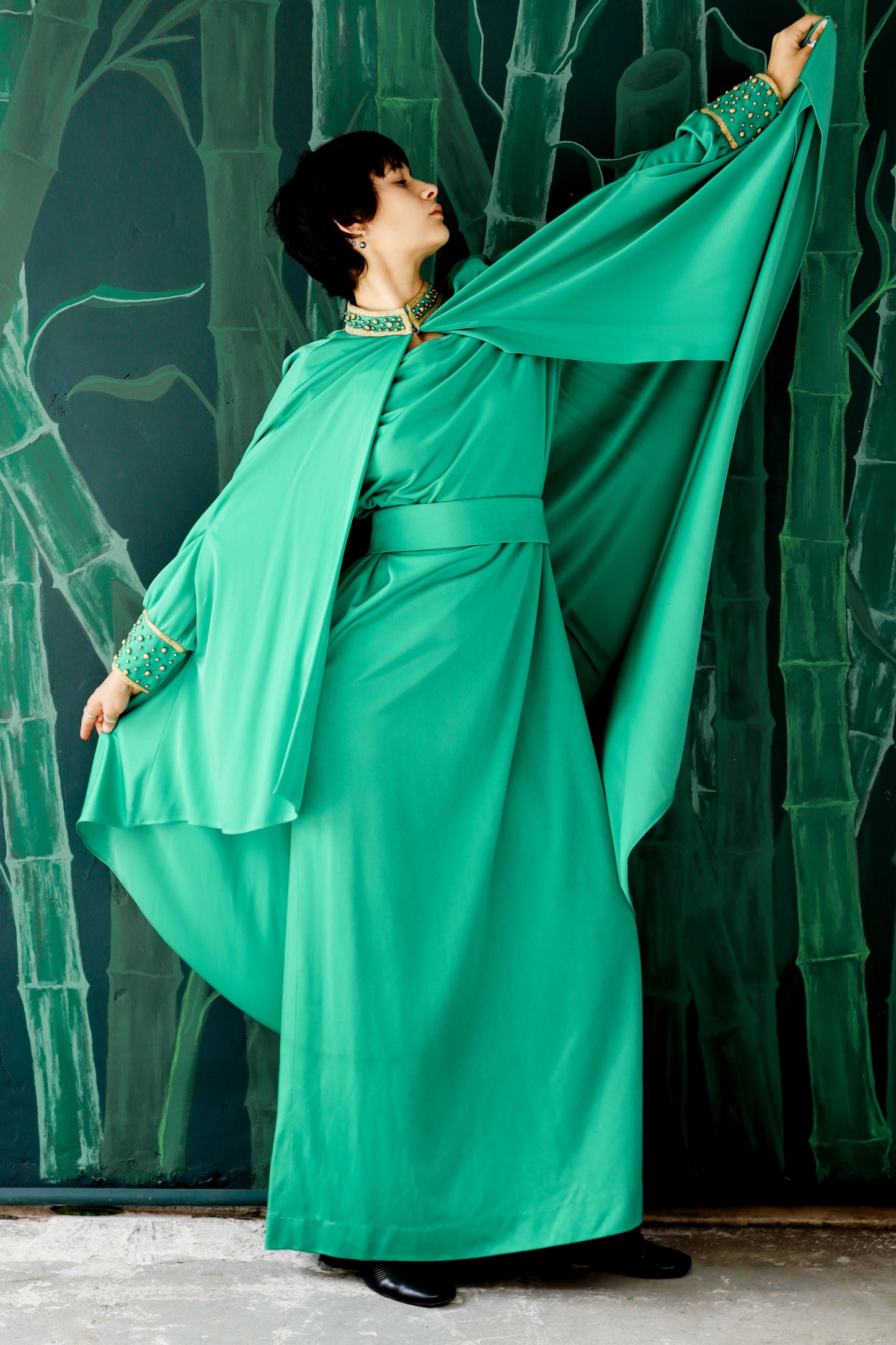 Green Lili Diamond Dress with Cape