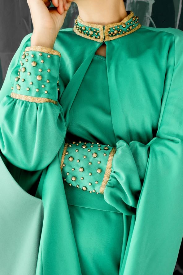 Green Lili Diamond Dress with Cape