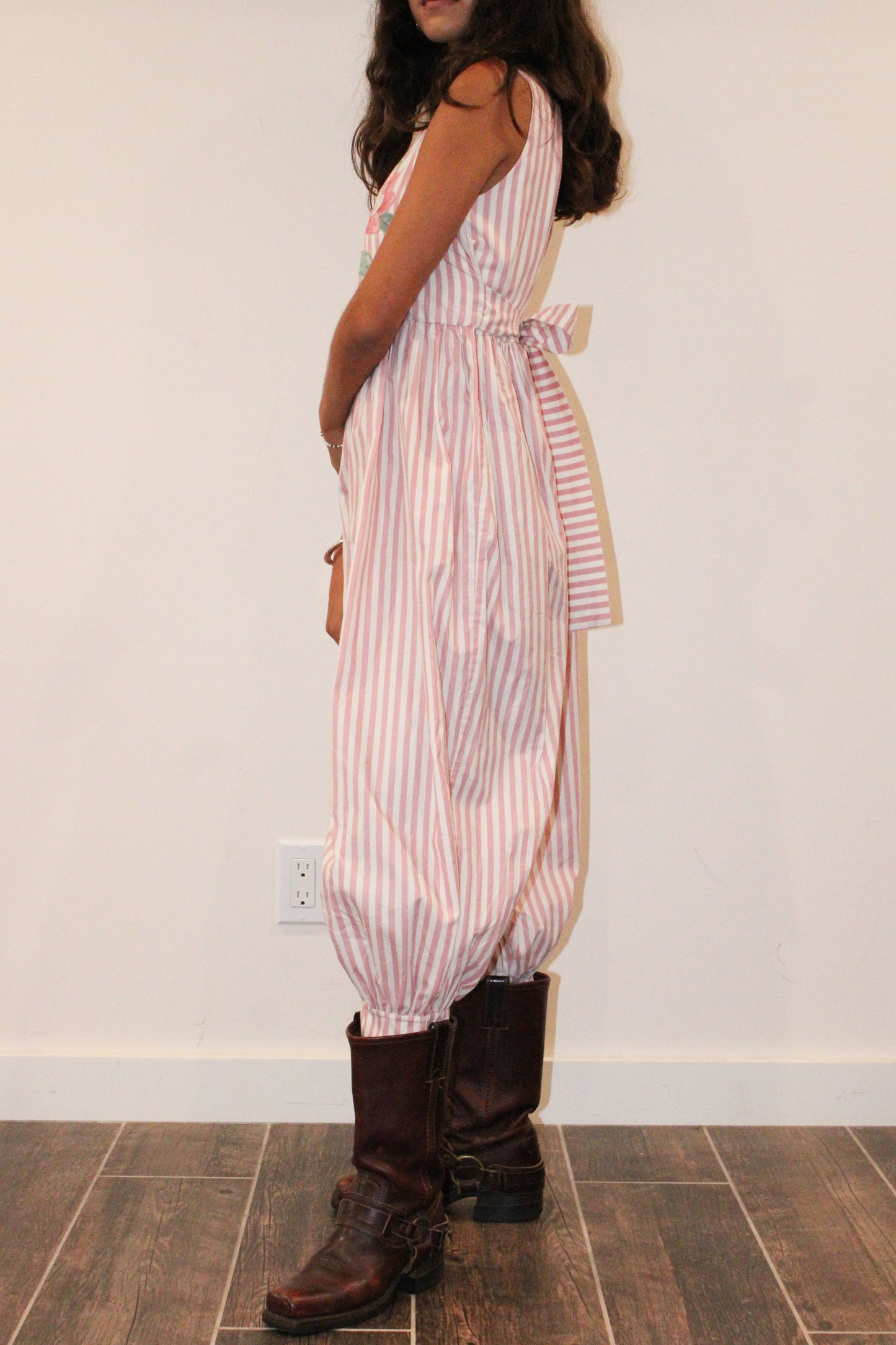 1990s Pinstripe Mauve Cotton Jumpsuit