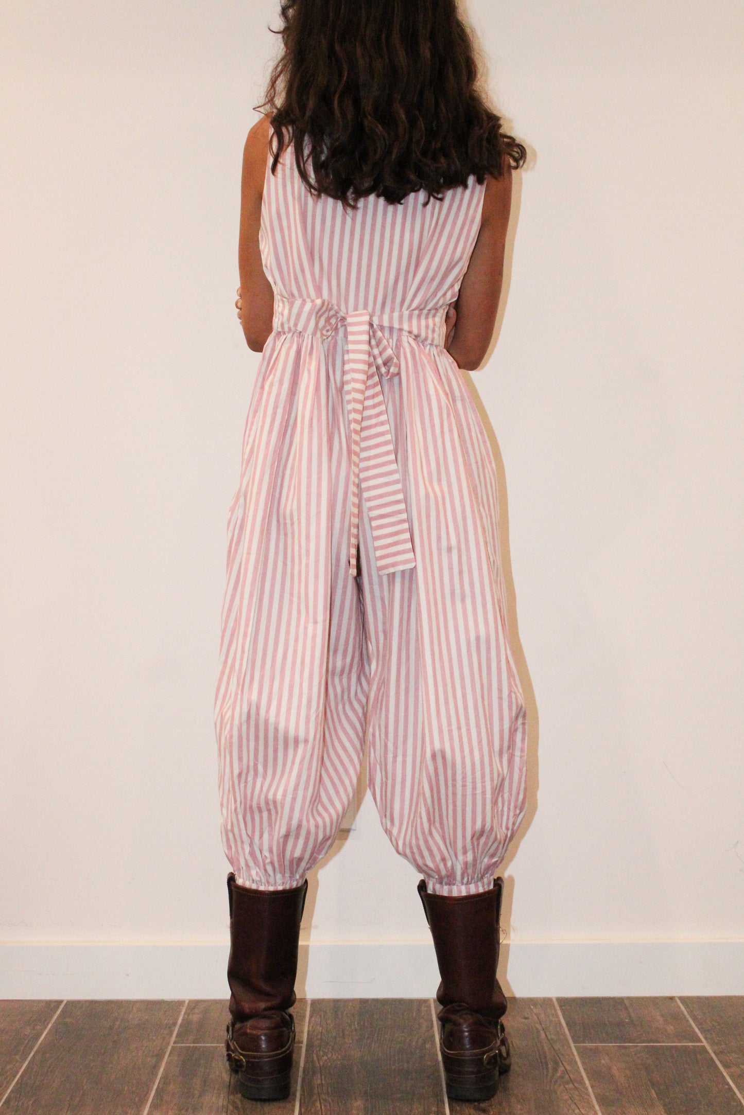 1990s Pinstripe Mauve Cotton Jumpsuit