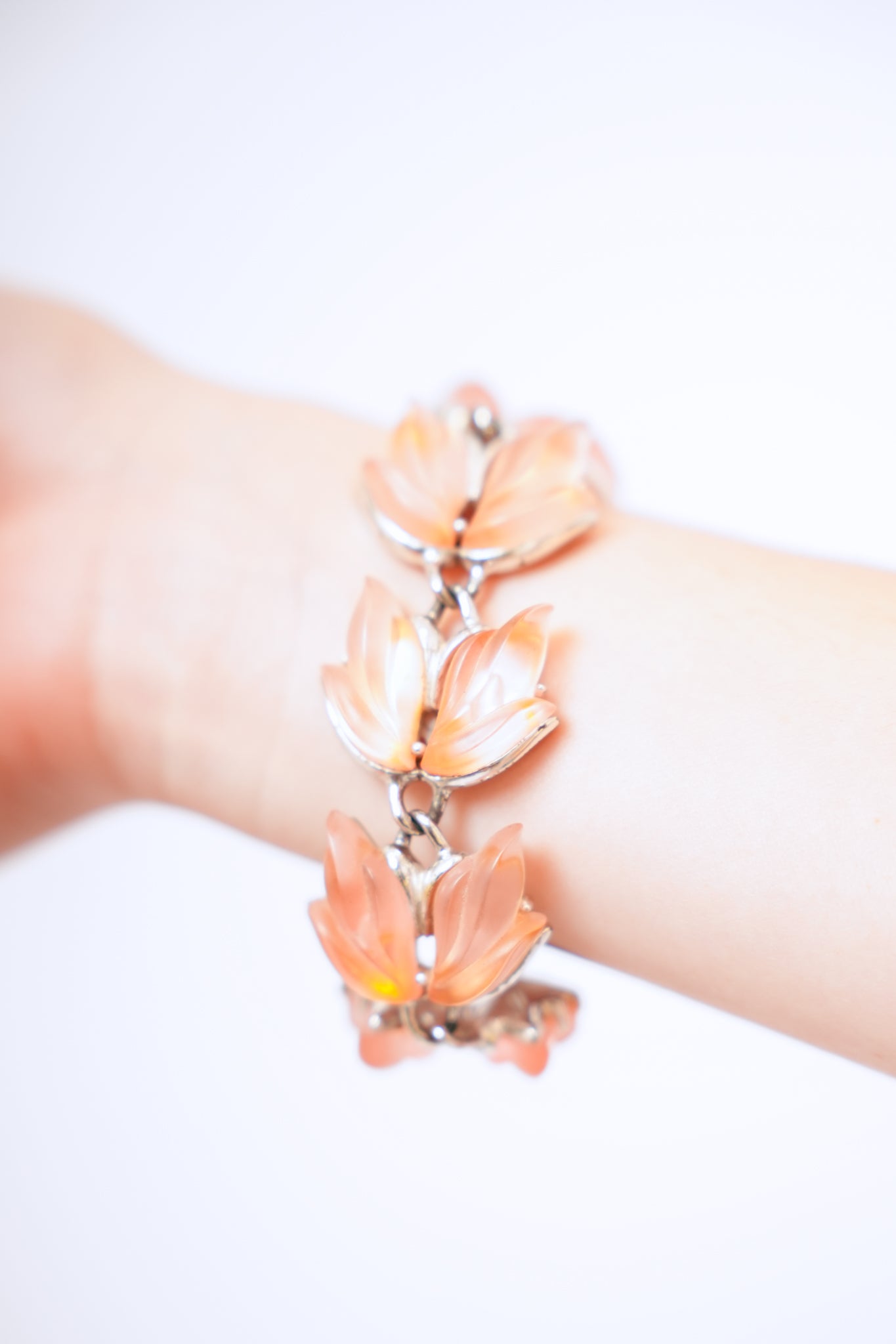 1960s Pink Lucite Leaf Bracelet