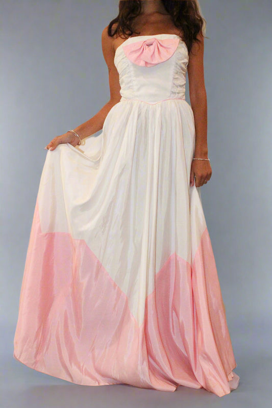 1980s White & Pink Bow Party Gown