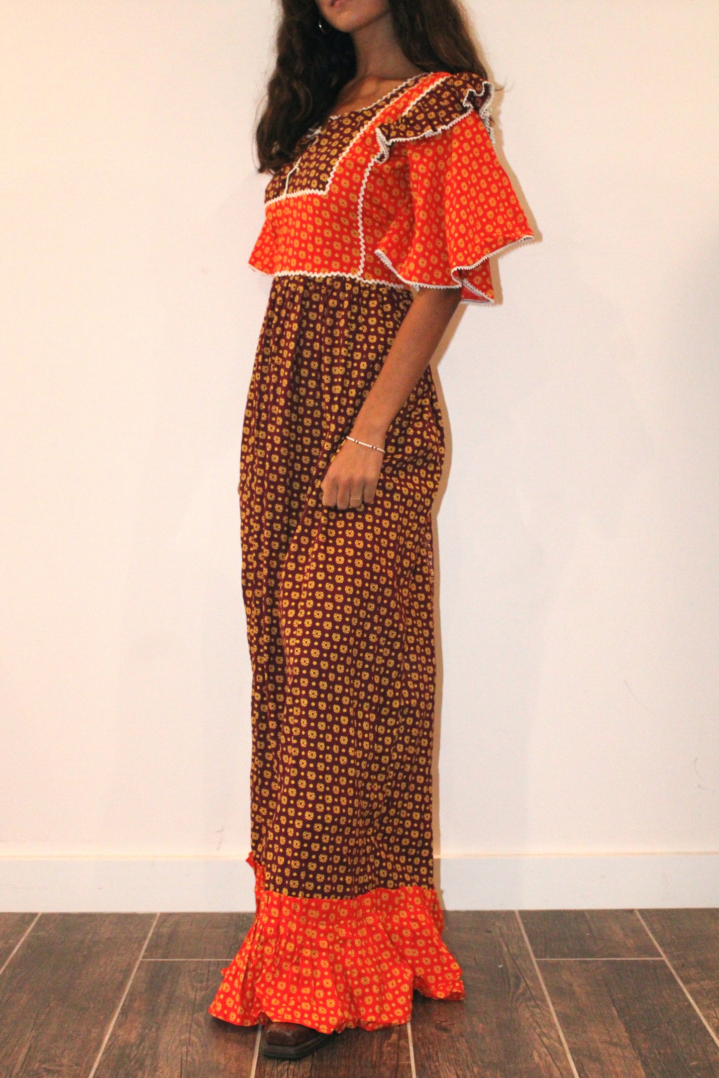 1970s Cotton Plum Patchwork Maxi Dress