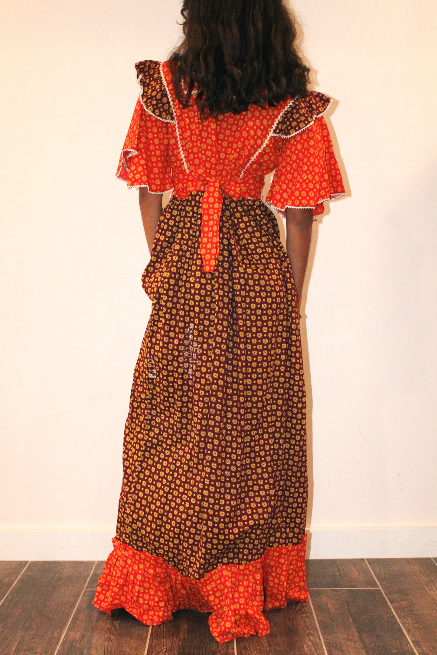 1970s Cotton Plum Patchwork Maxi Dress