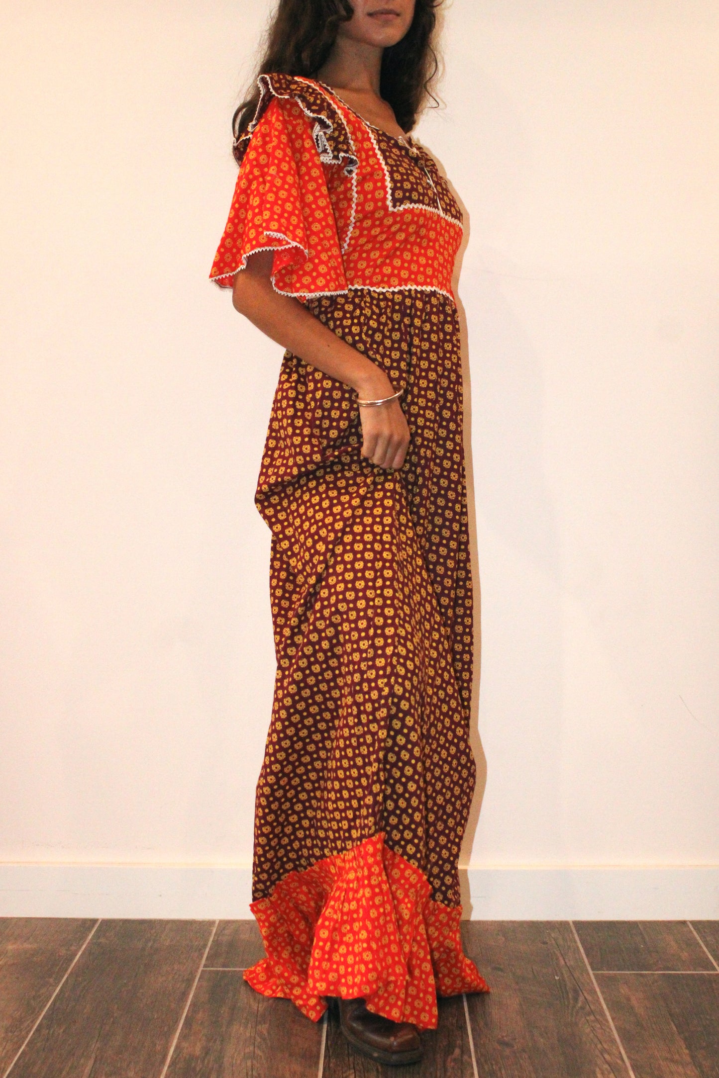 1970s Cotton Plum Patchwork Maxi Dress