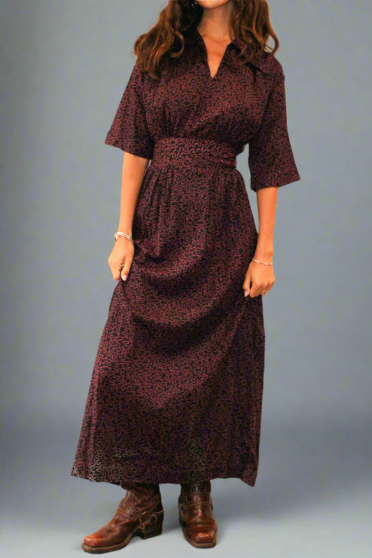 1970s Squiggly Print Cotton Maxi Dress