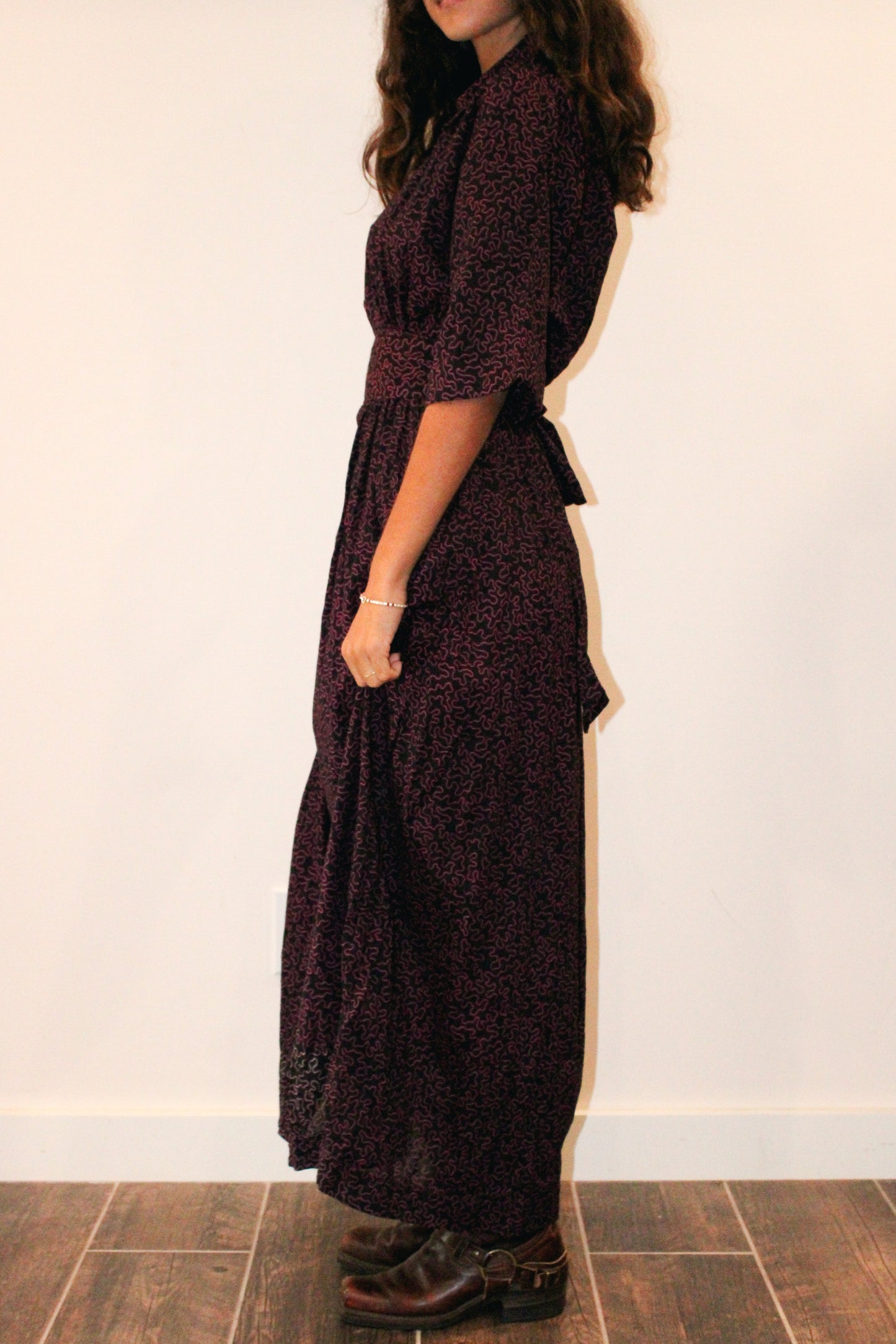 1970s Squiggly Print Cotton Maxi Dress