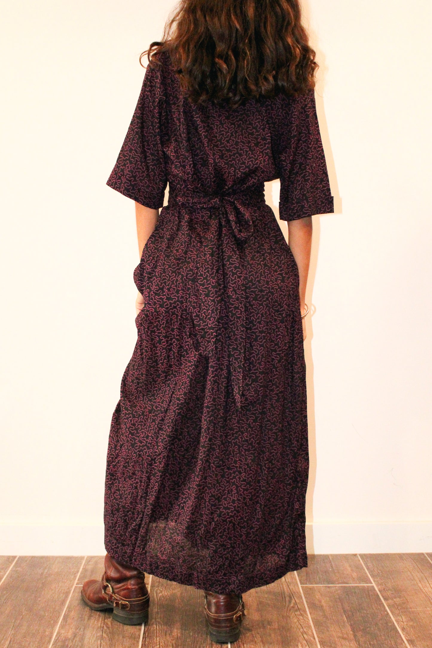 1970s Squiggly Print Cotton Maxi Dress