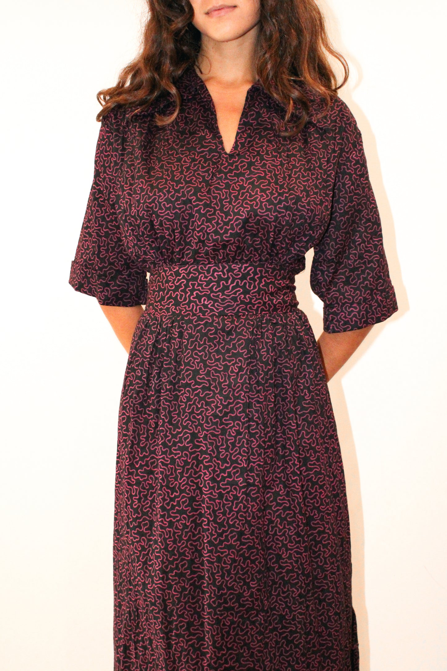 1970s Squiggly Print Cotton Maxi Dress