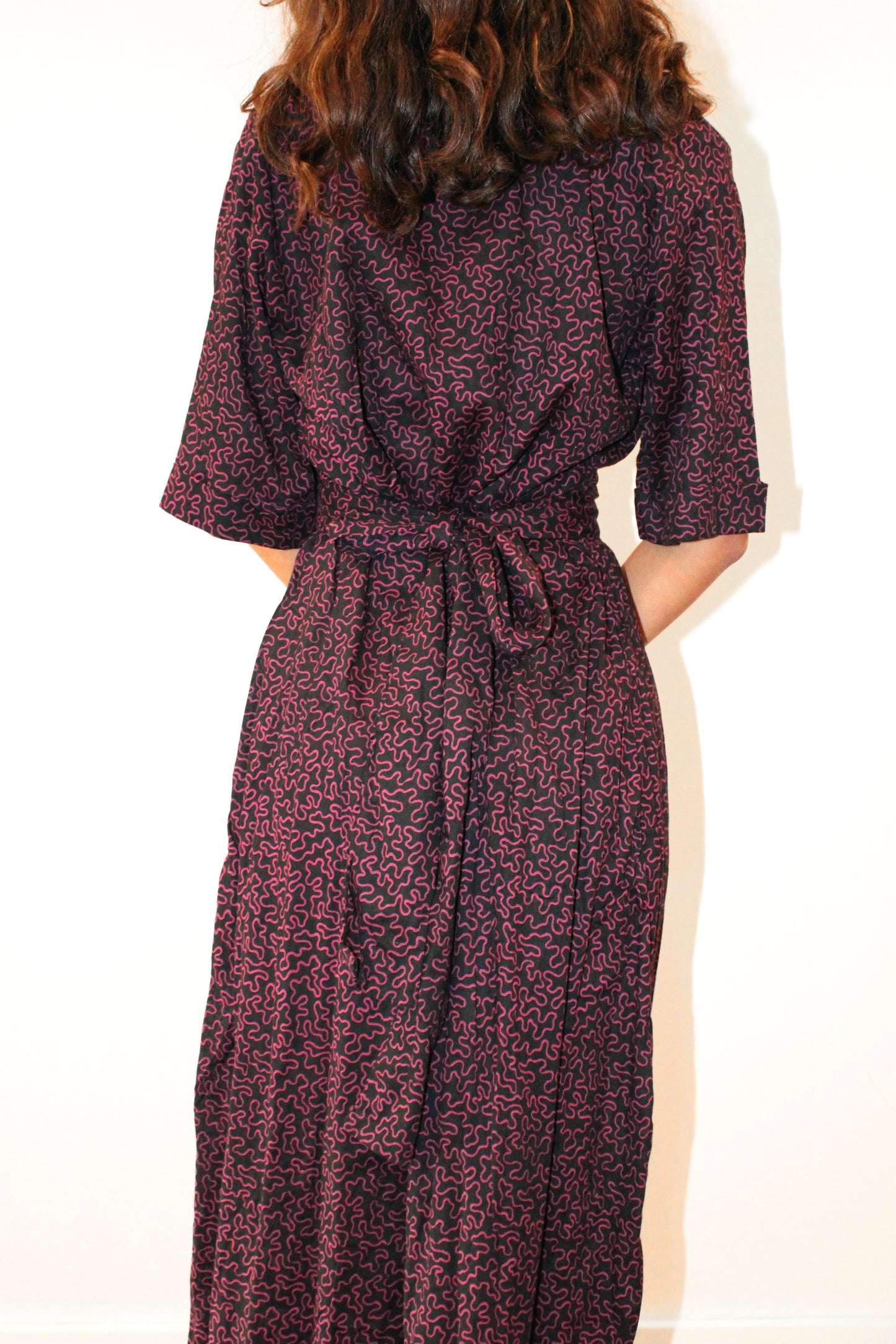 1970s Squiggly Print Cotton Maxi Dress
