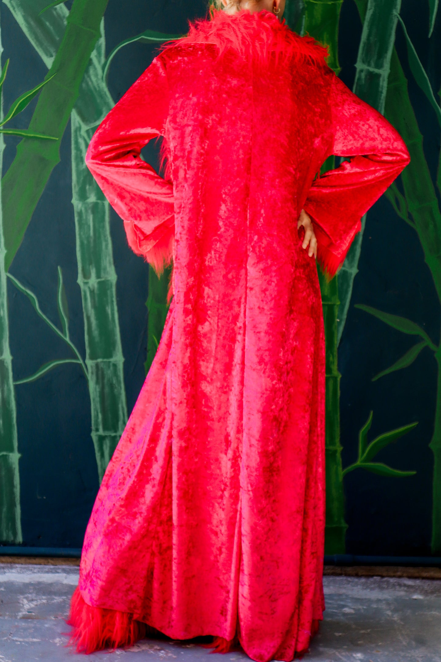 Velvet Red Fluff Pants and Duster