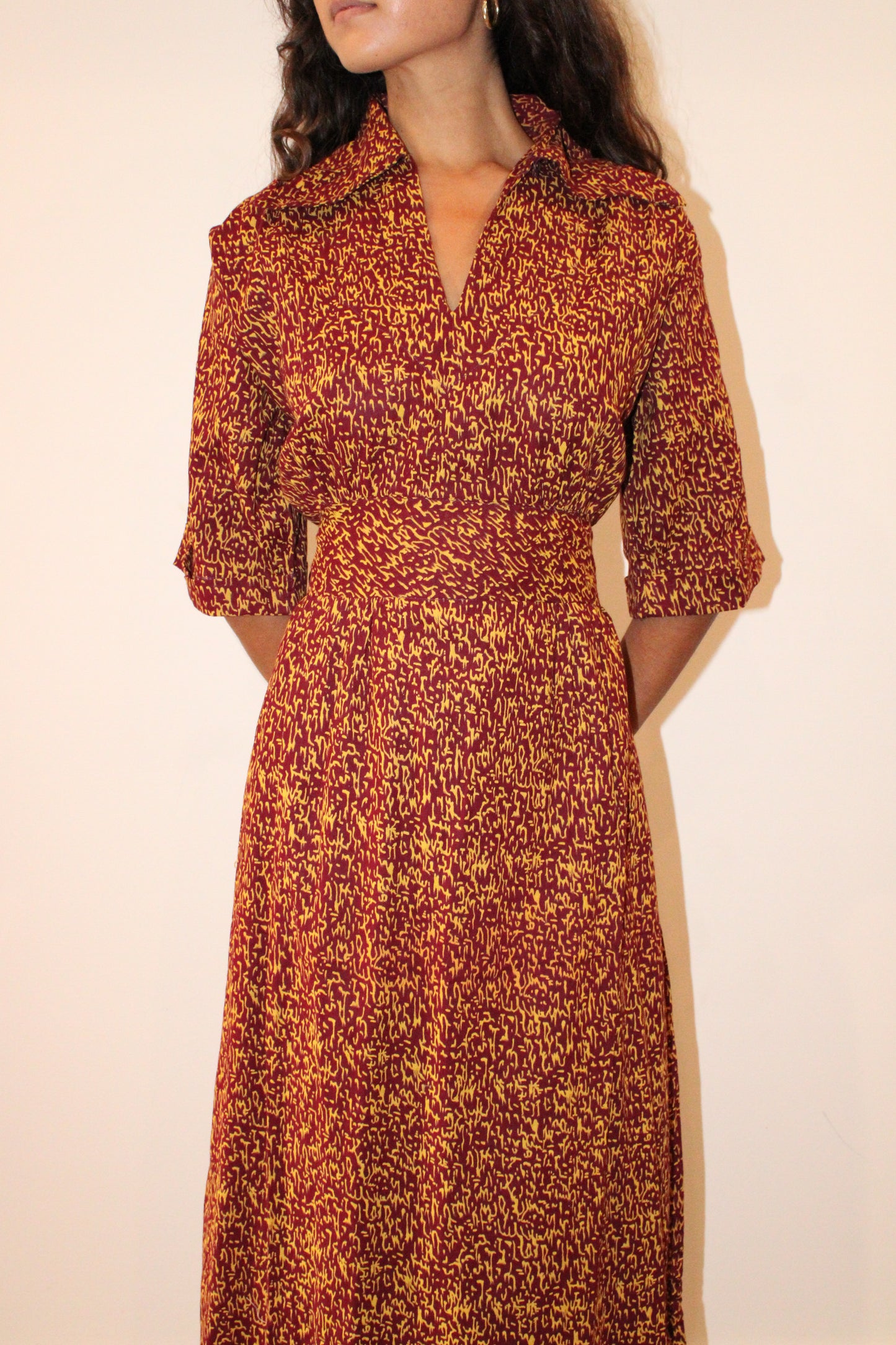 Abstract Fuzzy Print Cotton Maxi Dress