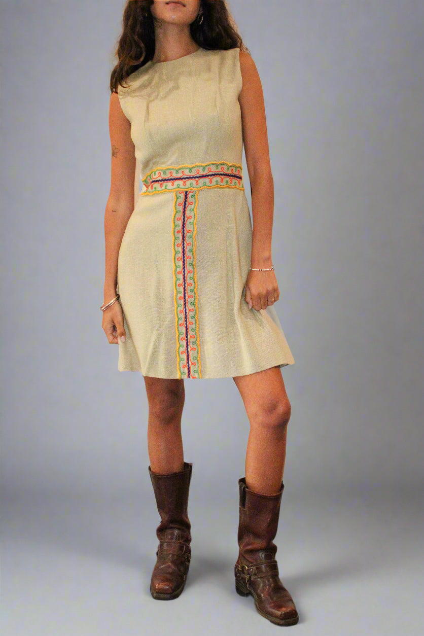 1970s Beige Sleeveless Mini Dress