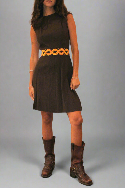 1970s Lanz Brown Cotton Sleeveless Dress
