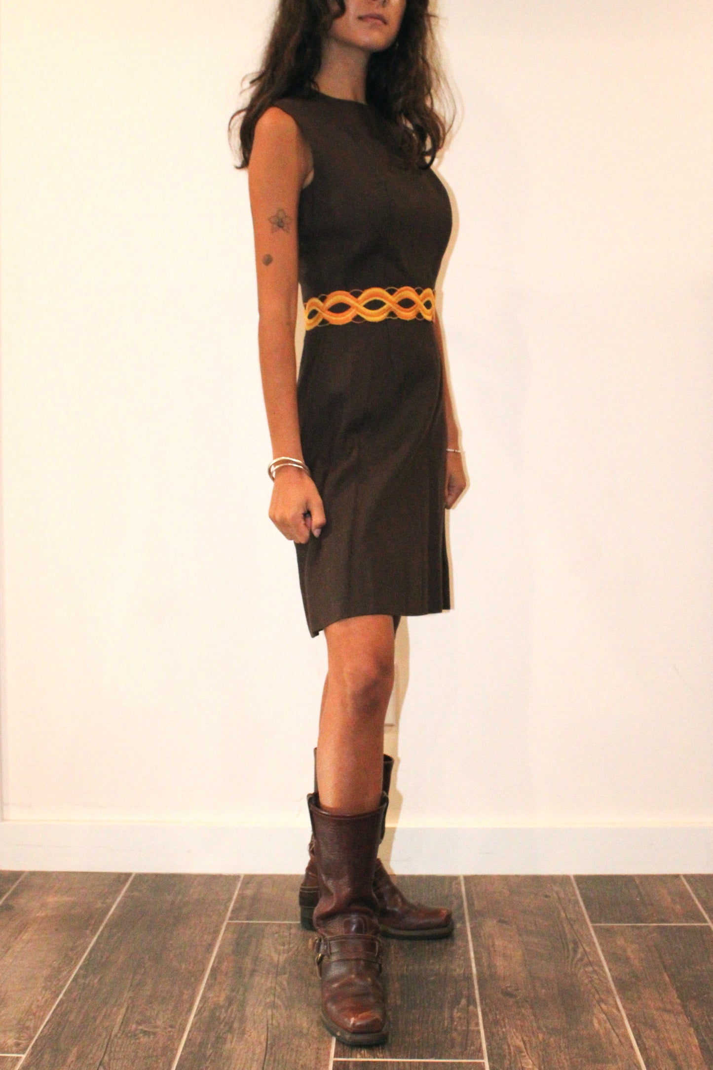 1970s Lanz Brown Cotton Sleeveless Dress