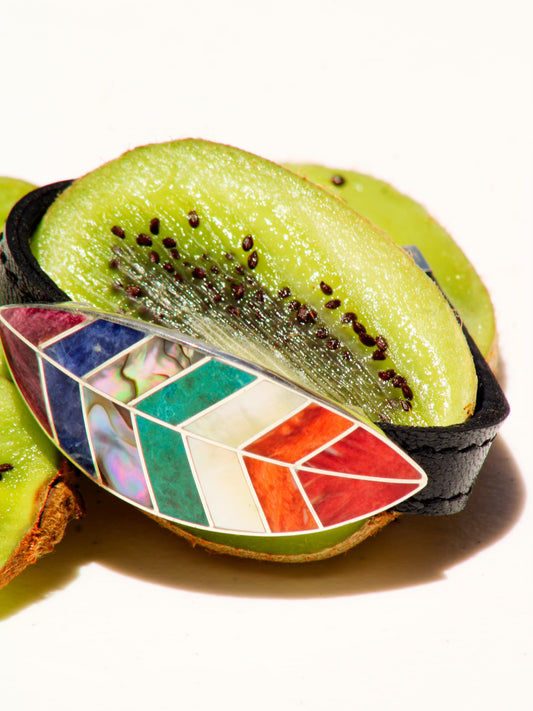 Leather & Sterling Silver Rainbow Bracelet