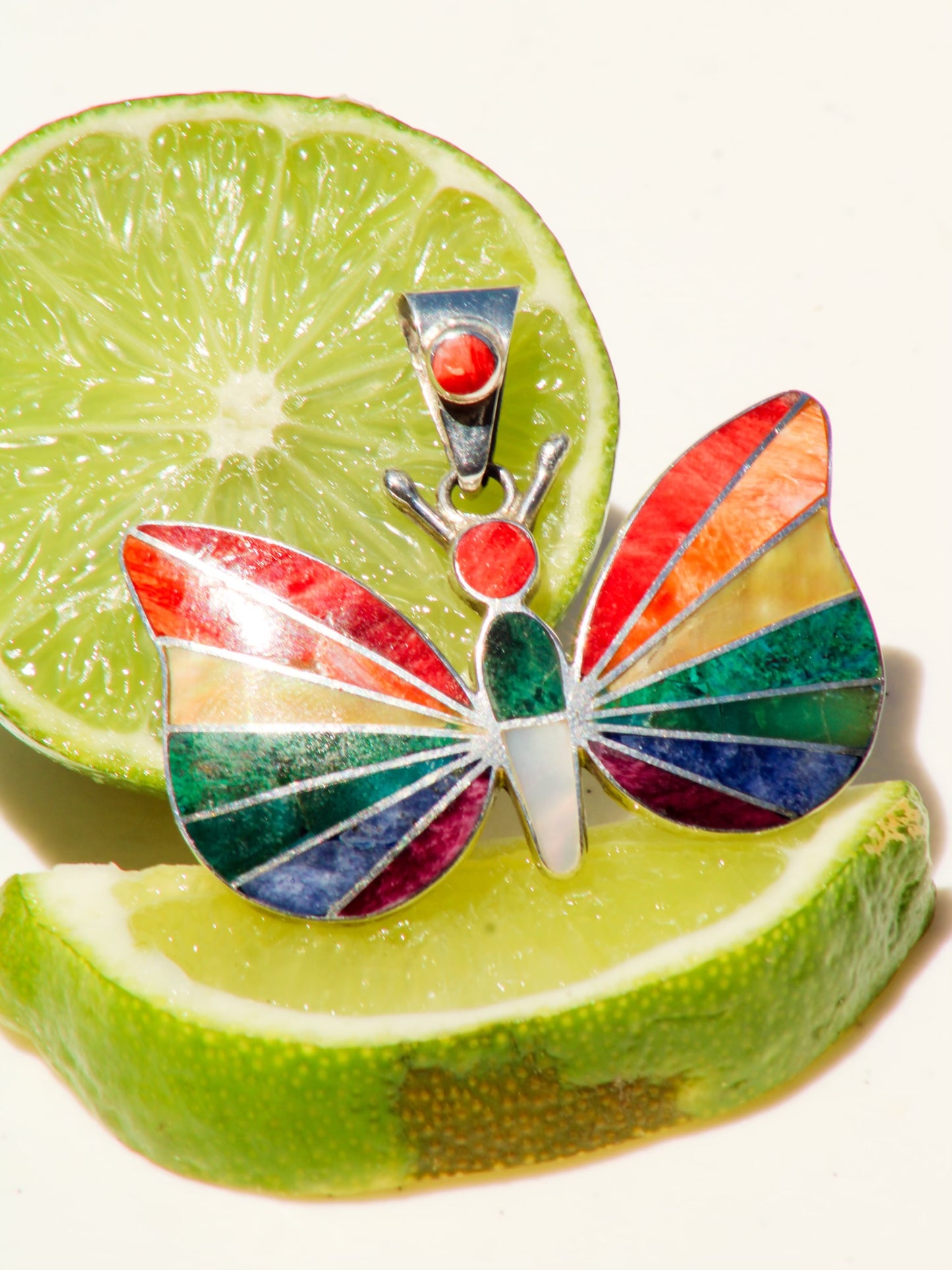 Rainbow and Sterling Silver Butterfly Pendant