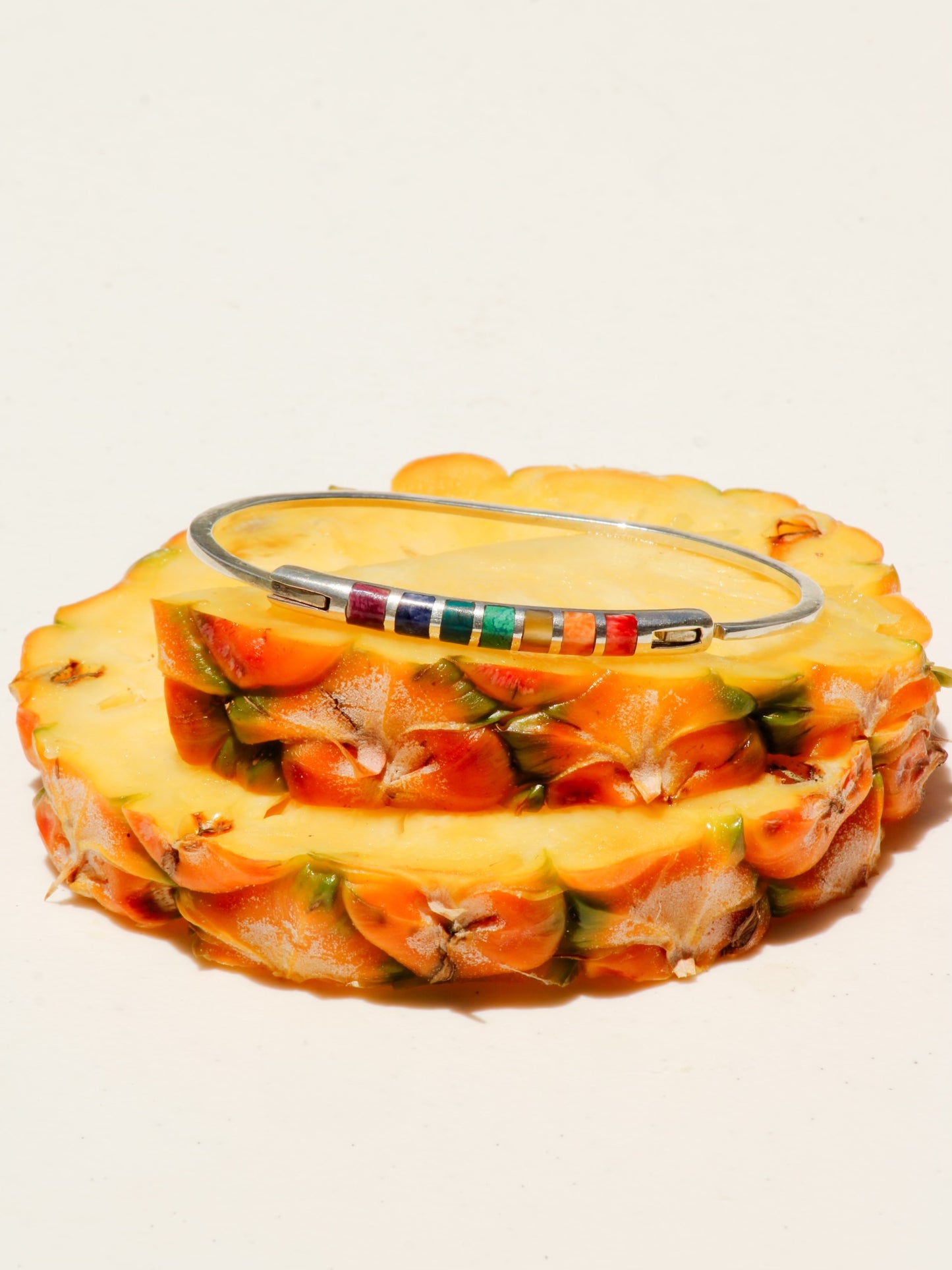 Inlaid Rainbow & Sterling Silver Bangle