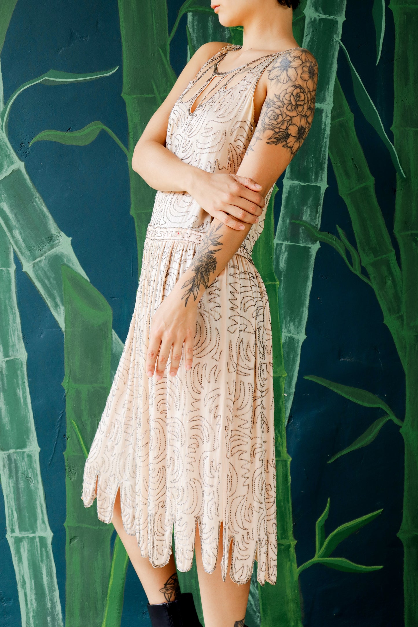 1920s Beaded Baby Pink Dress