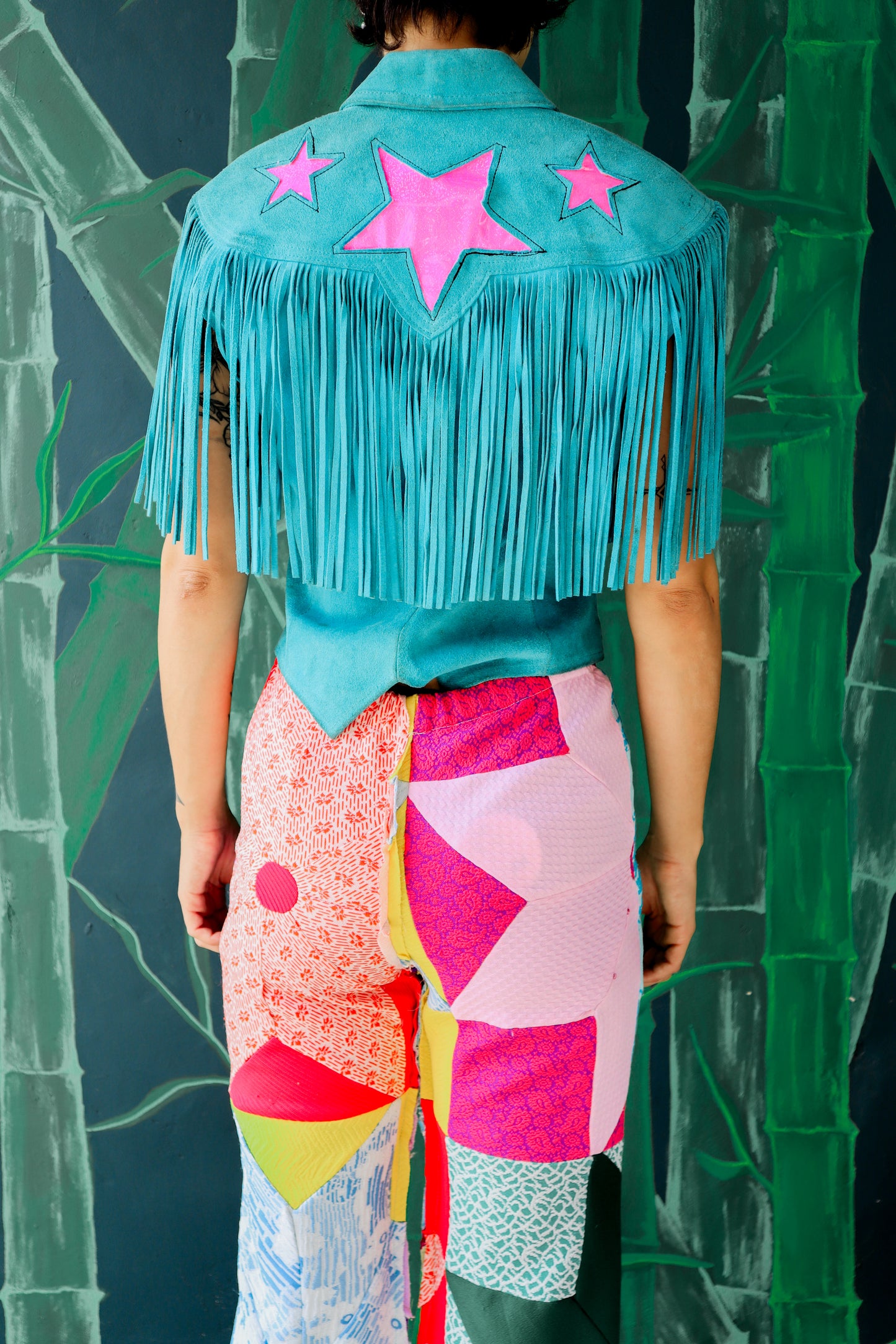 Teal Suede Fringe Star Vest