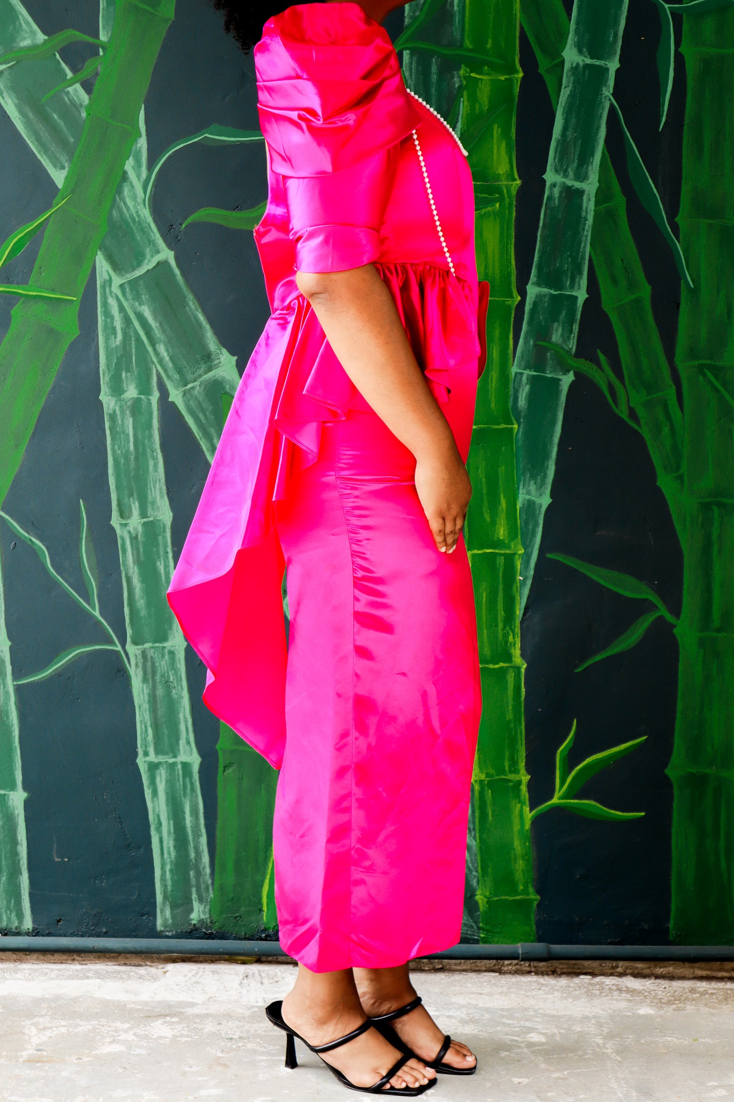 Vintage 1980s Hot Pink and Pearl Peplum Dress