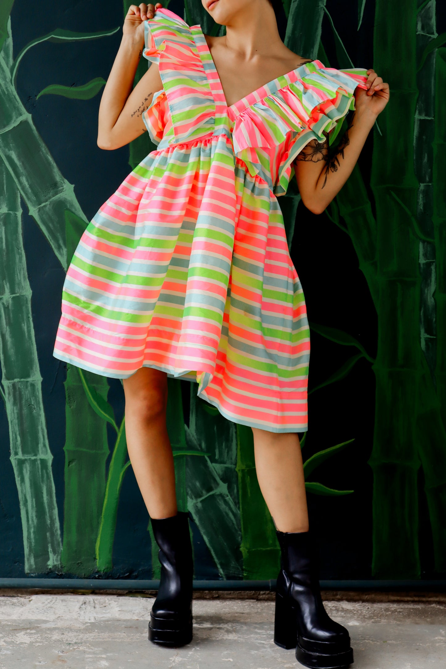 Neon Striped Dress by Caramiya