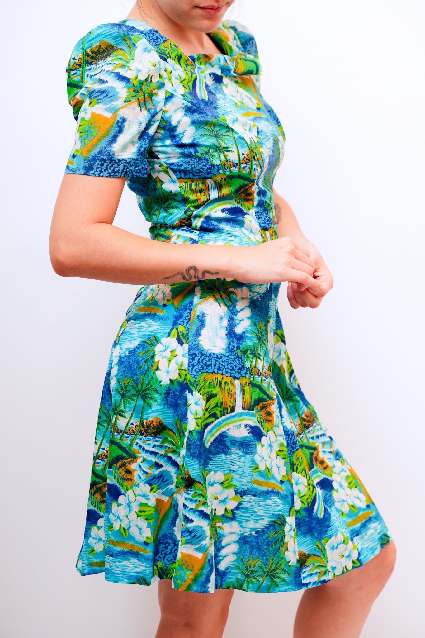 1960s Handmade Blue Aloha Dress