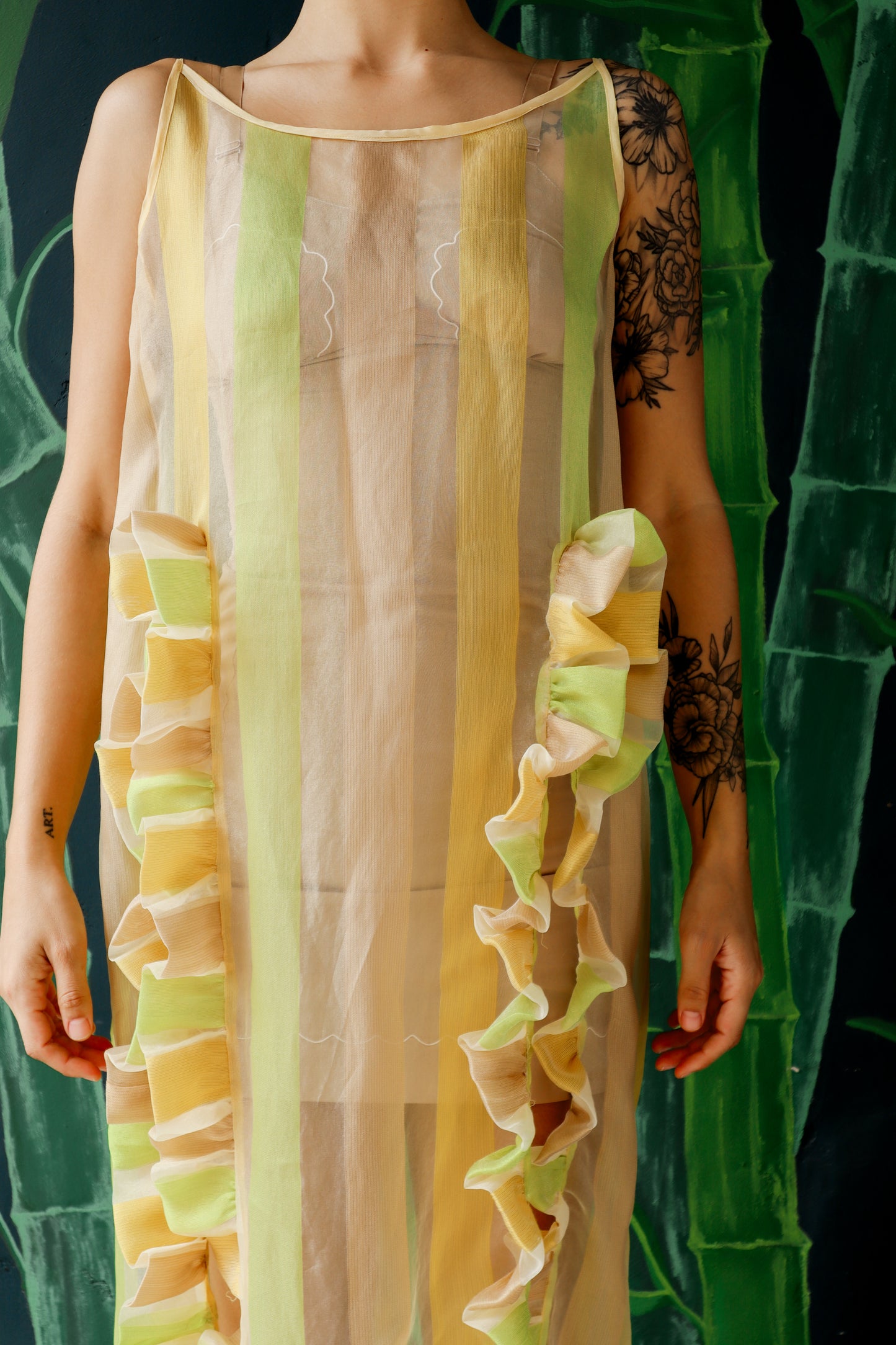 Sheer Yellow Ruffle Maxi Dress by Caramiya
