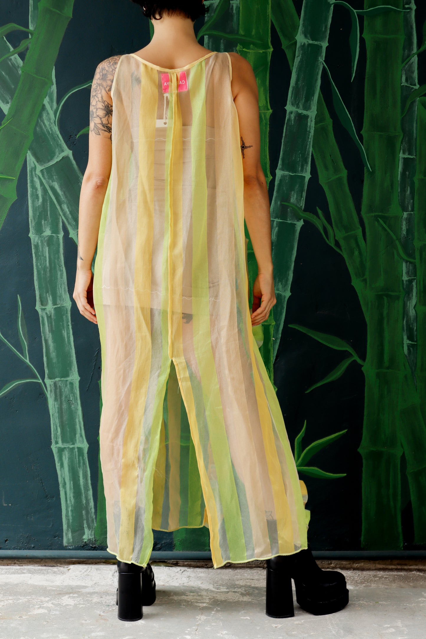 Sheer Yellow Ruffle Maxi Dress by Caramiya
