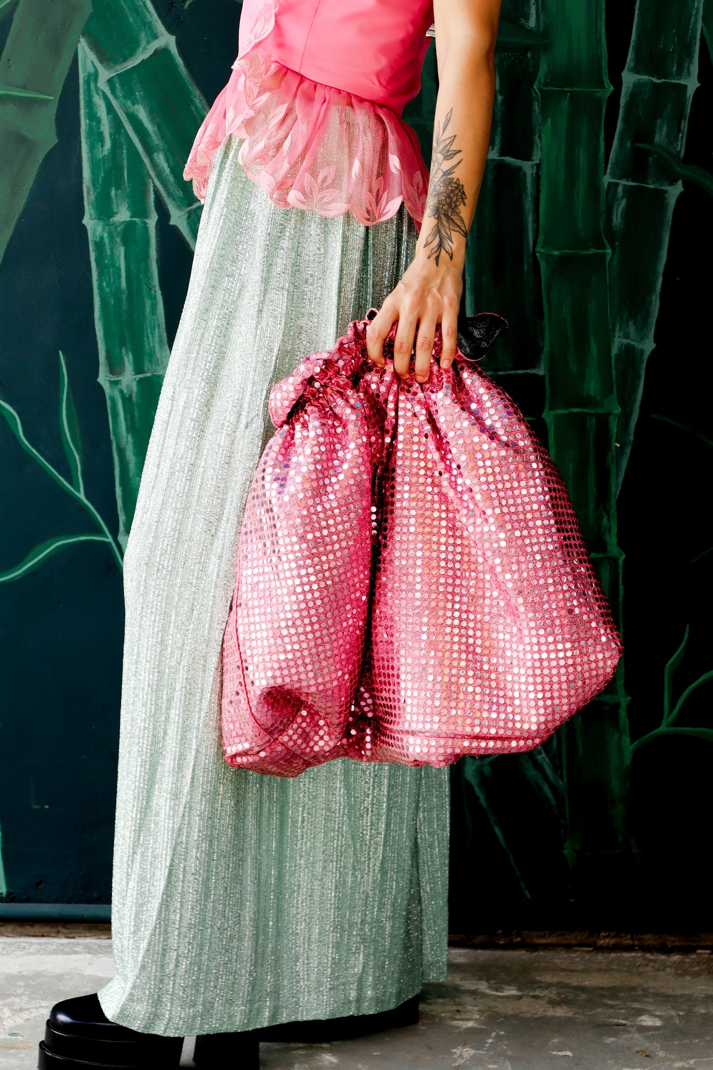 Lime Green Shimmer Maxi Skirt