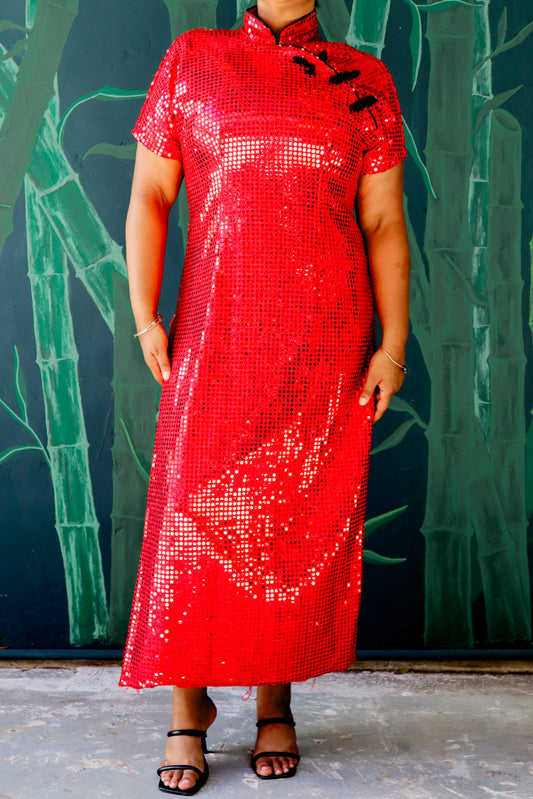 Red Sequin Qipao