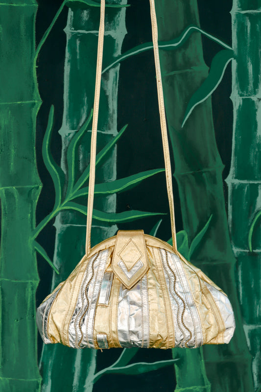 Vintage Gold and Silver Clamshell Crossbody Bag