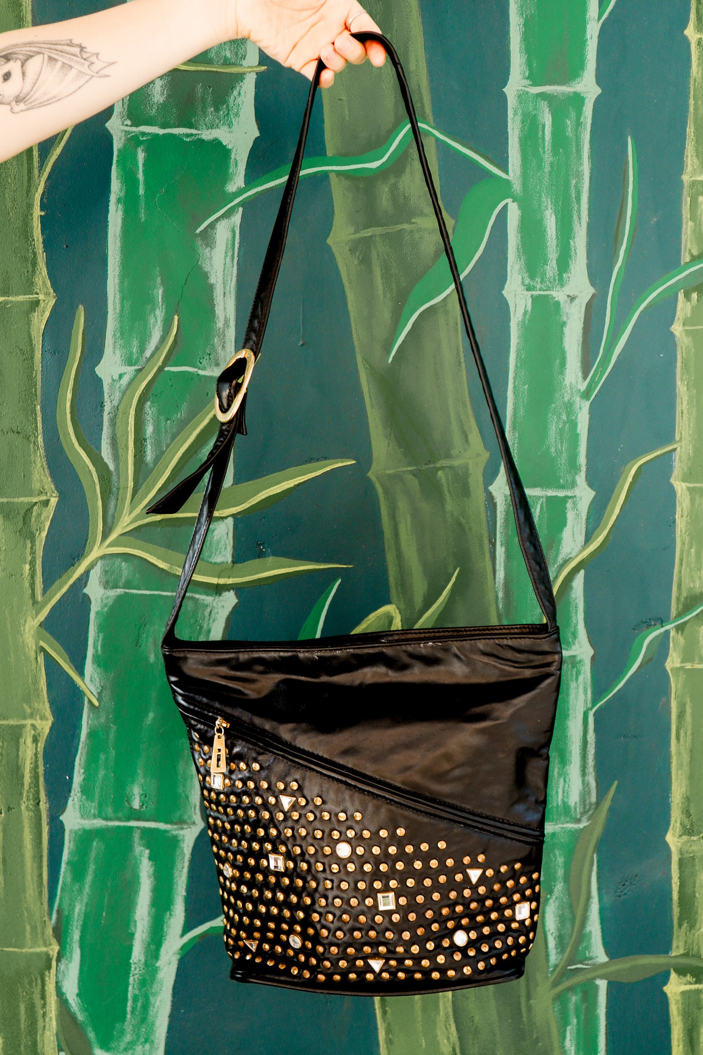 Vintage Leather Studded Gem Crossbody