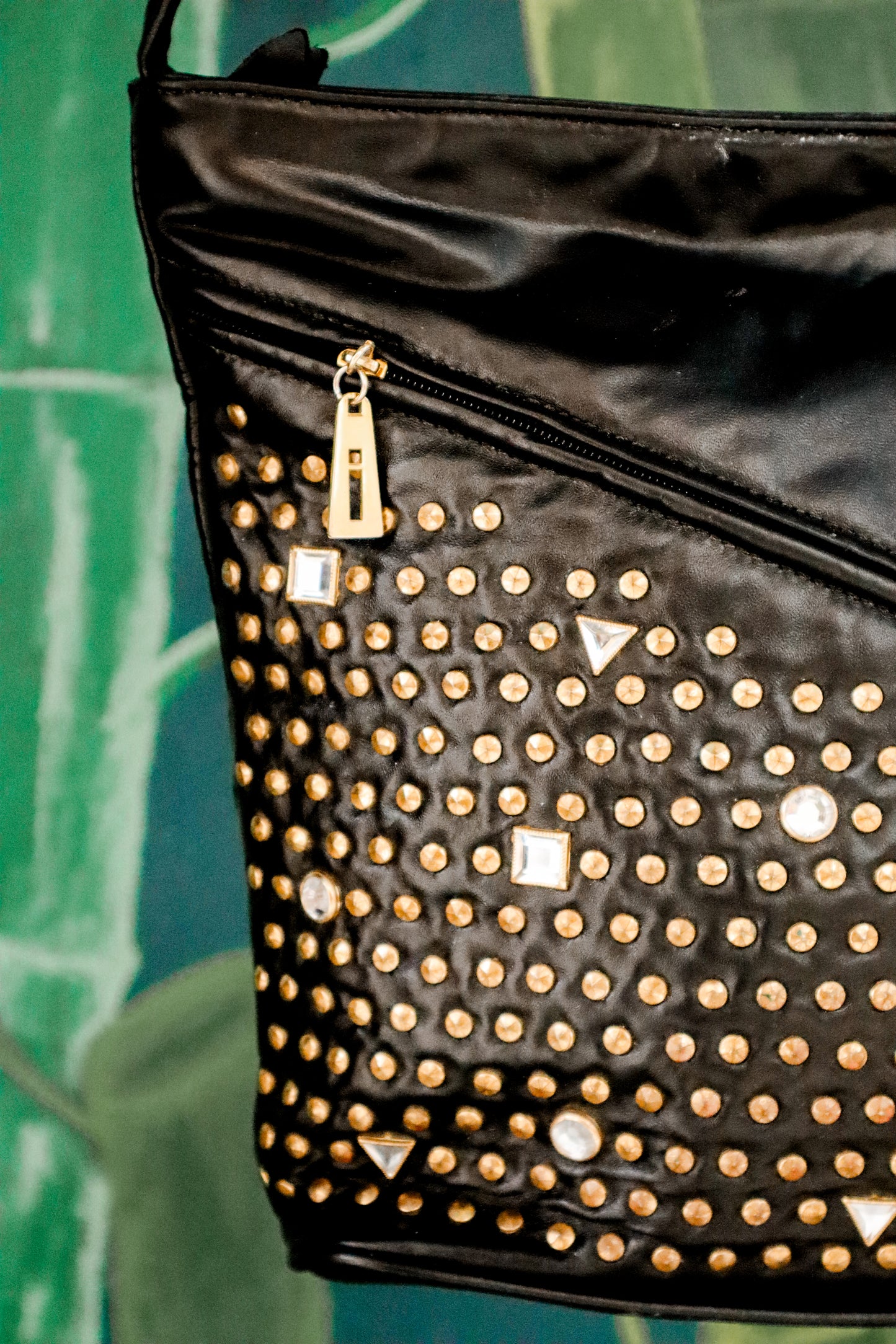 Vintage Leather Studded Gem Crossbody