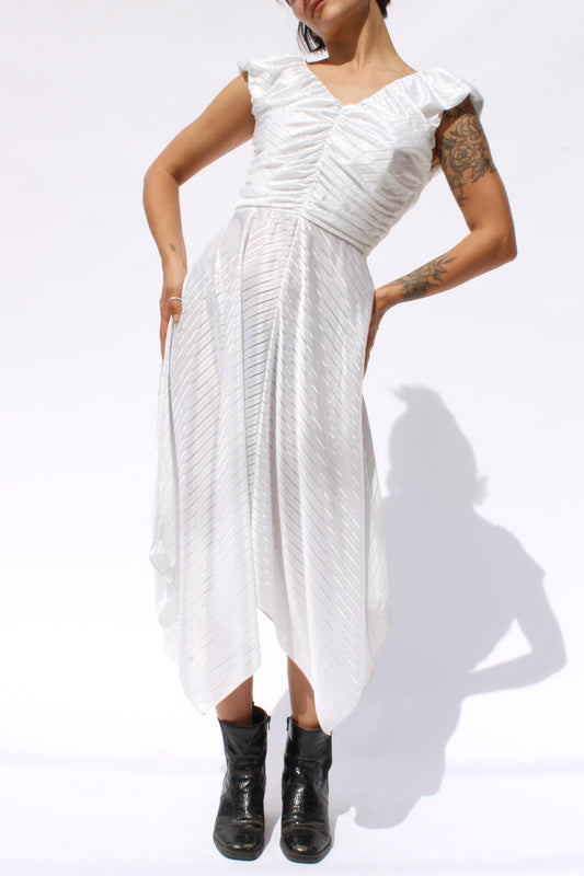White Rayon Chevron Striped Midi Dress