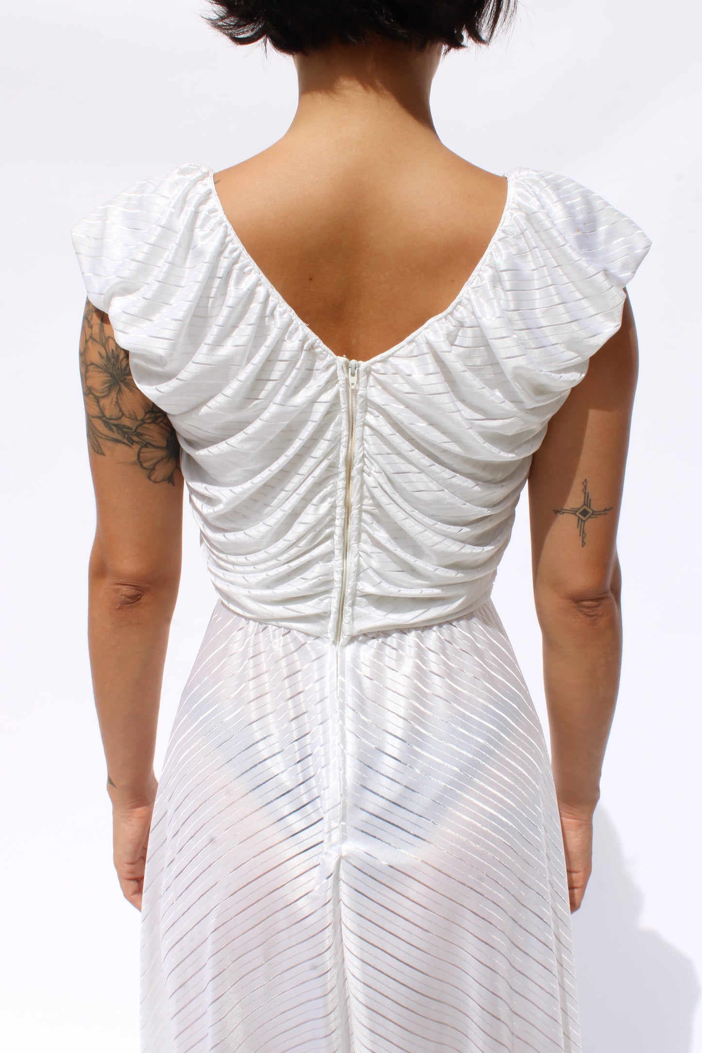 White Rayon Chevron Striped Midi Dress