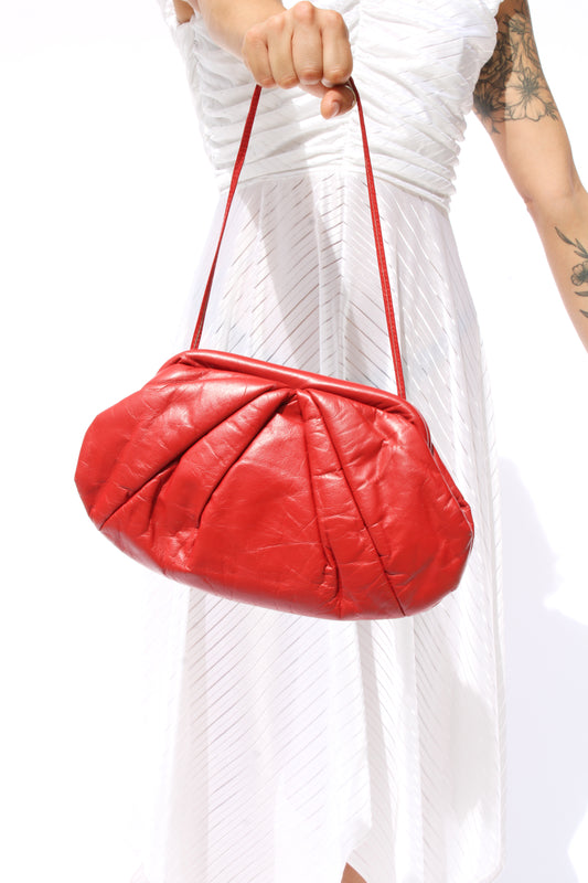 1980’s Red Leather Clutch w/ Strap