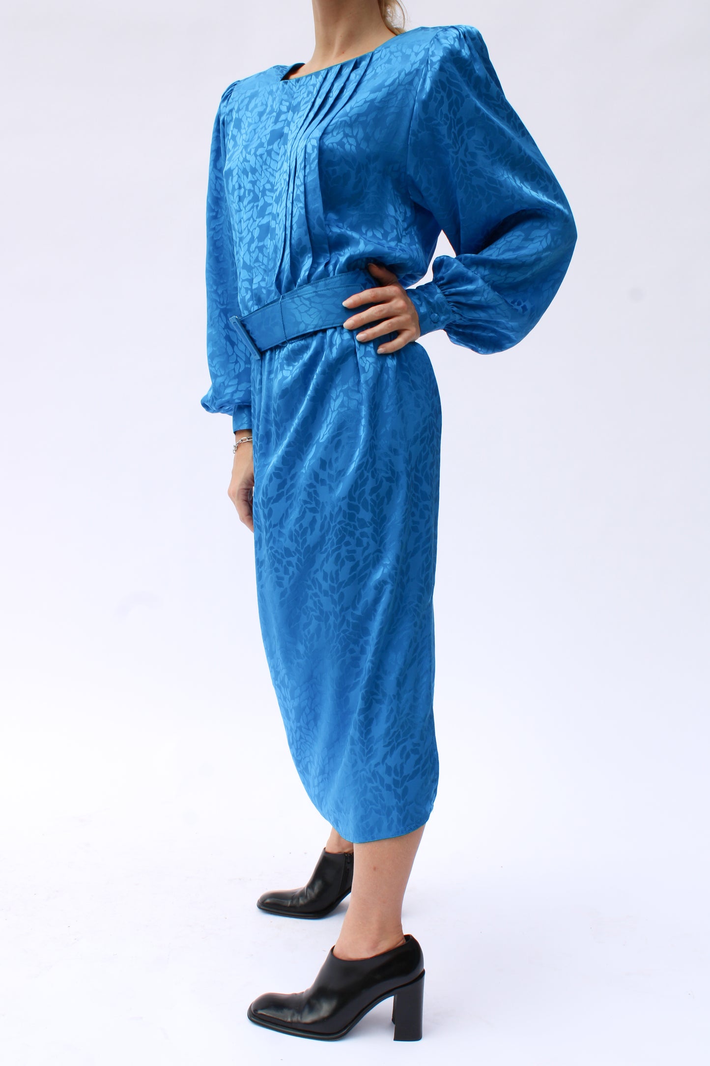 Electric Blue Foilage Damask Midi Dress