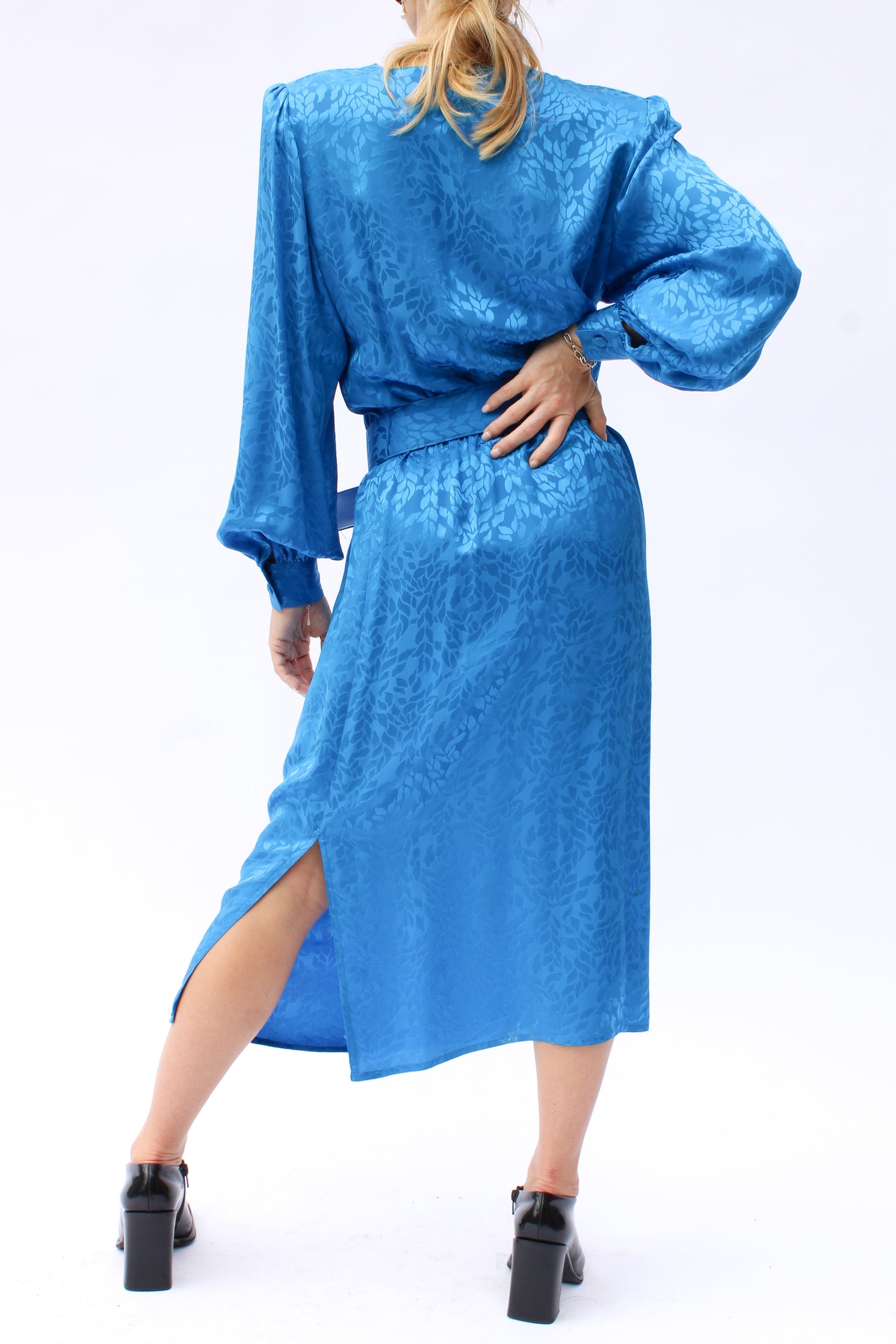 Electric Blue Foilage Damask Midi Dress