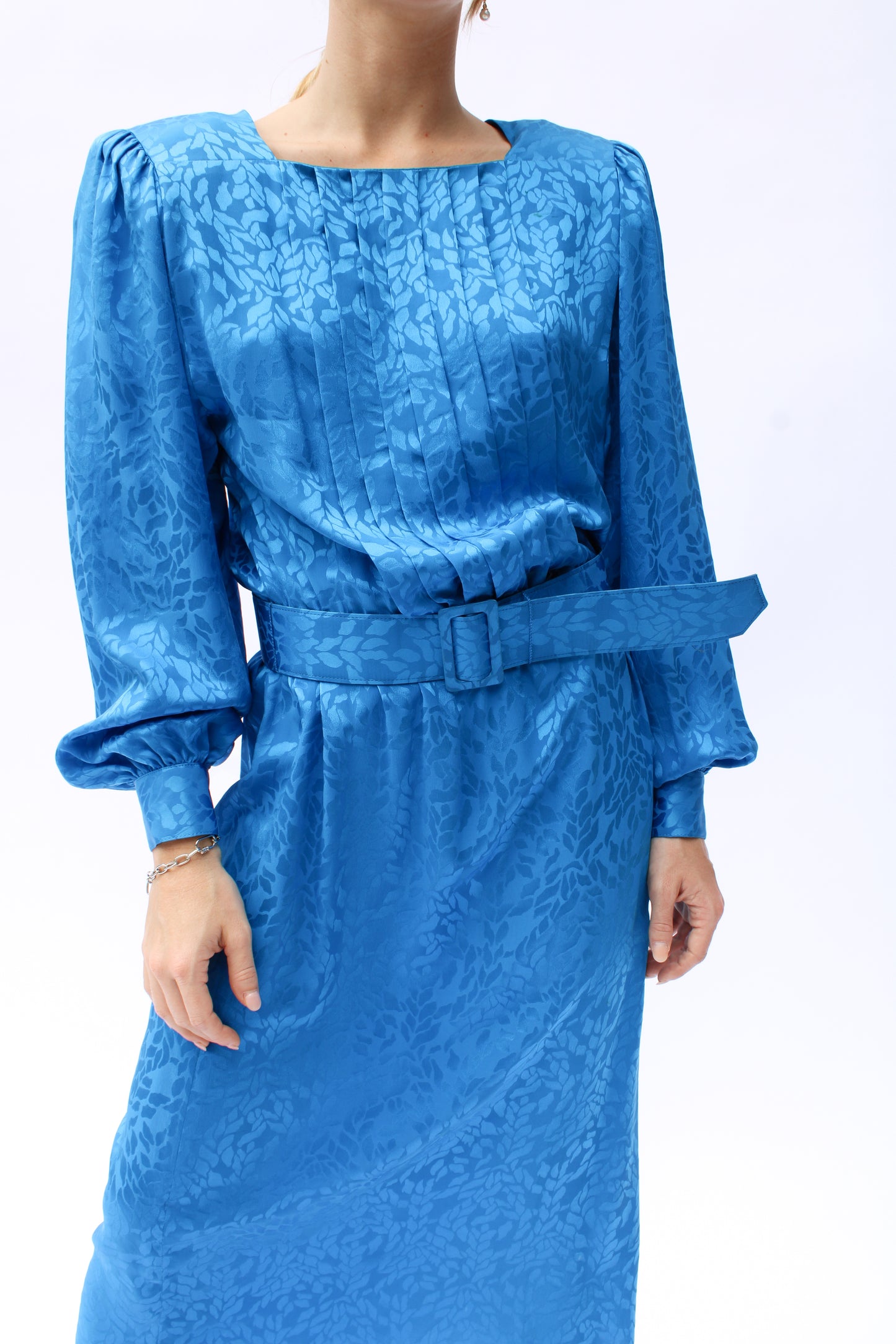 Electric Blue Foilage Damask Midi Dress
