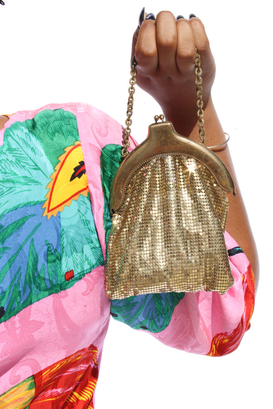 1980s Whiting and Davis Gold Metal Mesh Purse