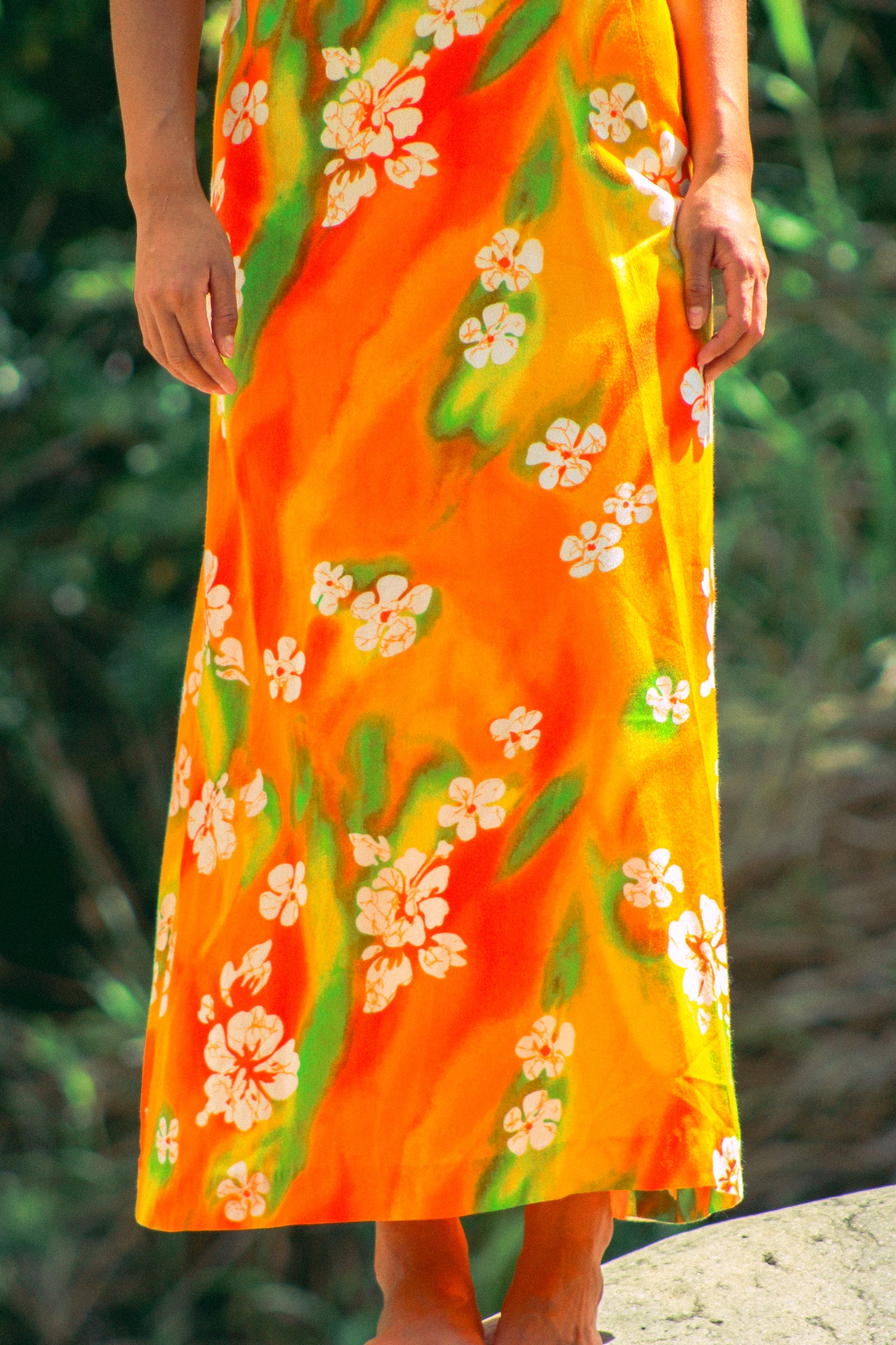 1970's Orange Blossom Hawaiian Halter Dress