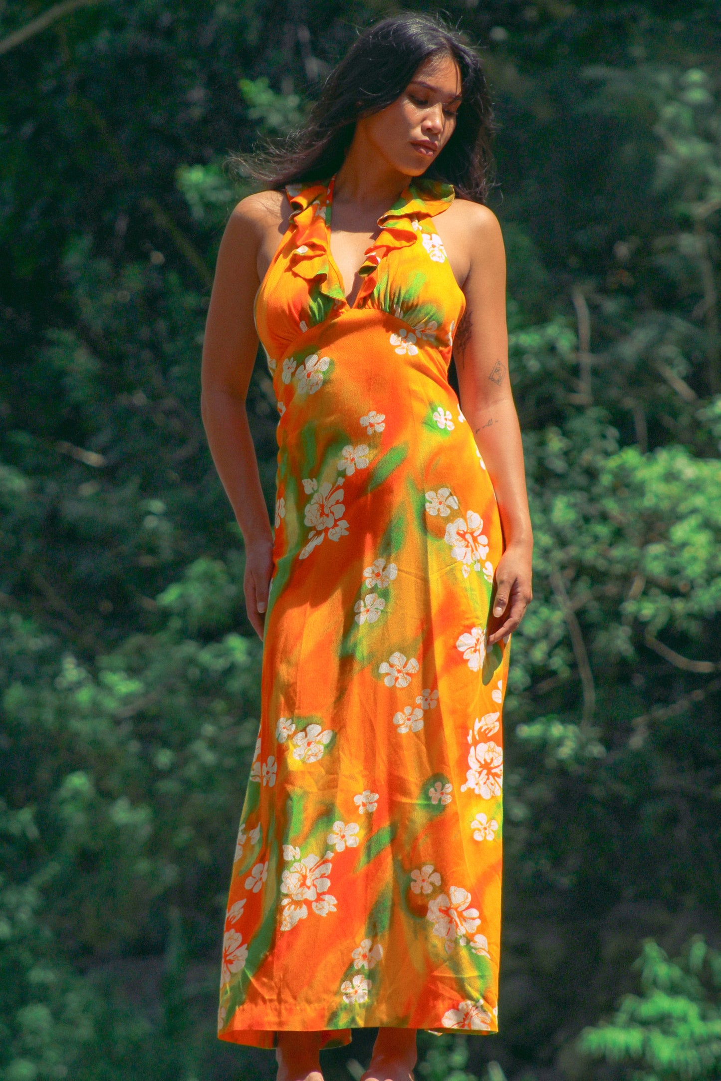1970's Orange Blossom Hawaiian Halter Dress