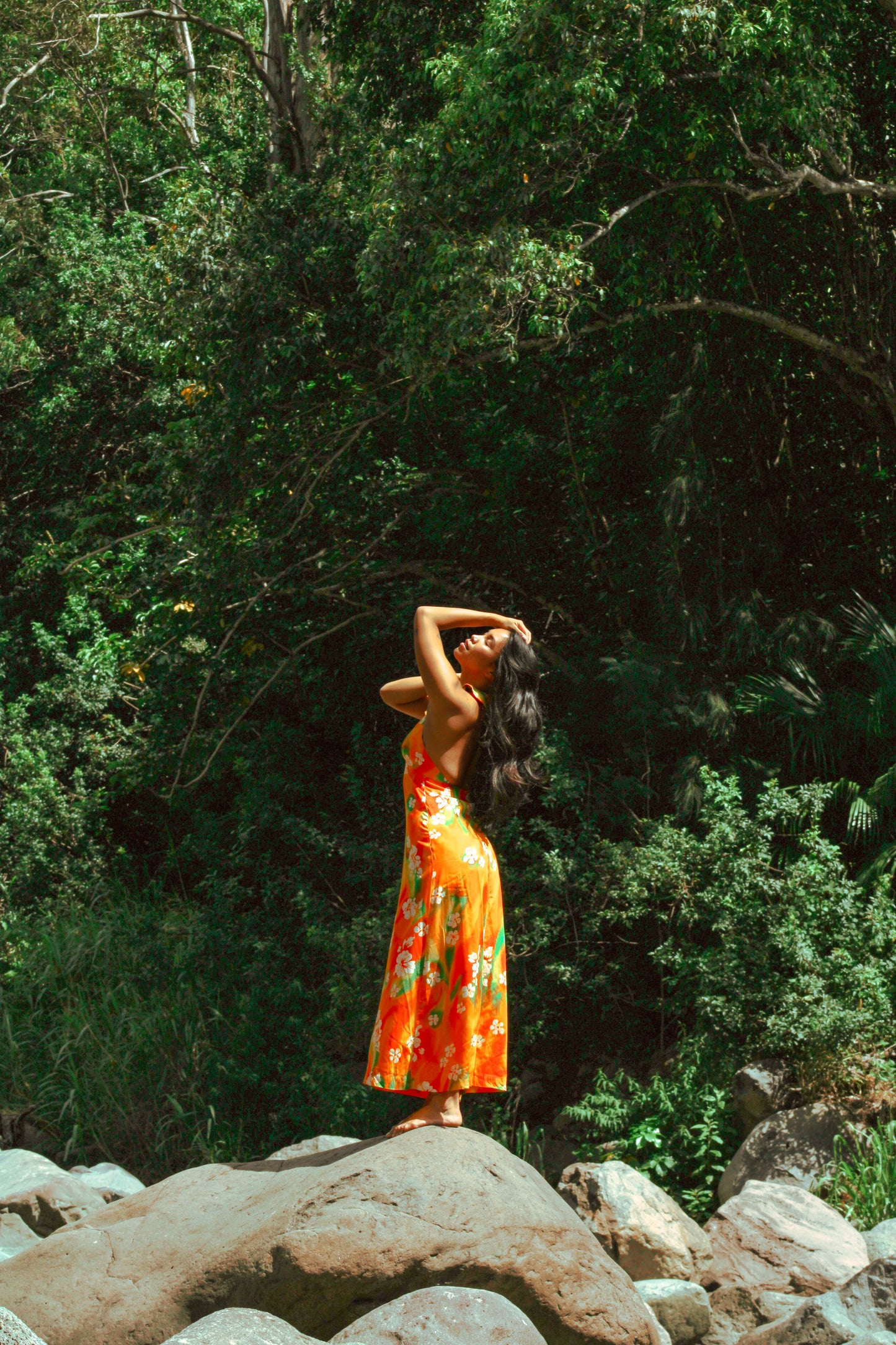 1970's Orange Blossom Hawaiian Halter Dress