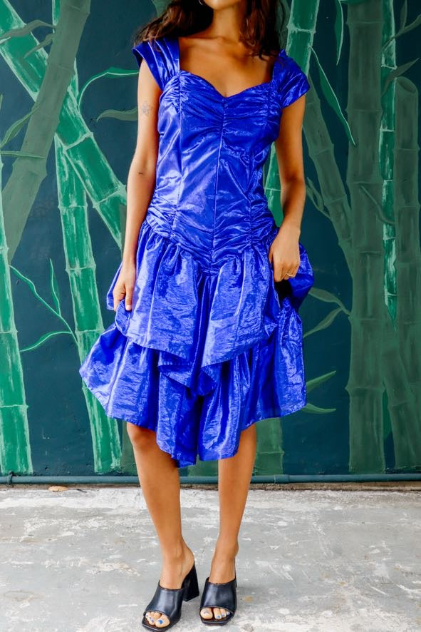 1980's Blue Metallic Party dress