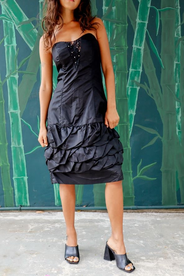 1980's Black Strapless Cocktail Dress