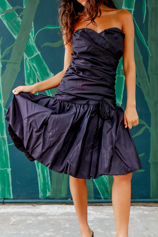 1980's Black Strapless Party Dress