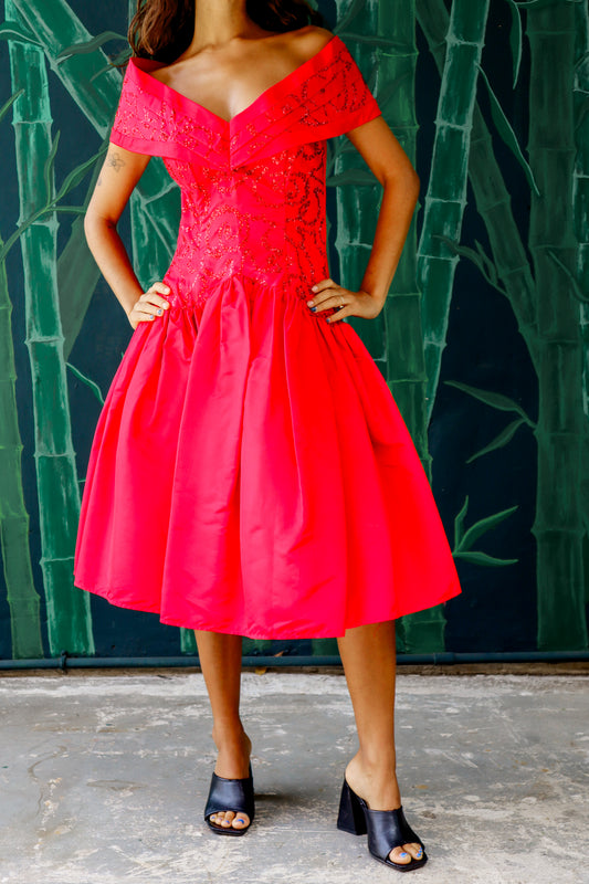 1980's Red Sparkly Party Dress