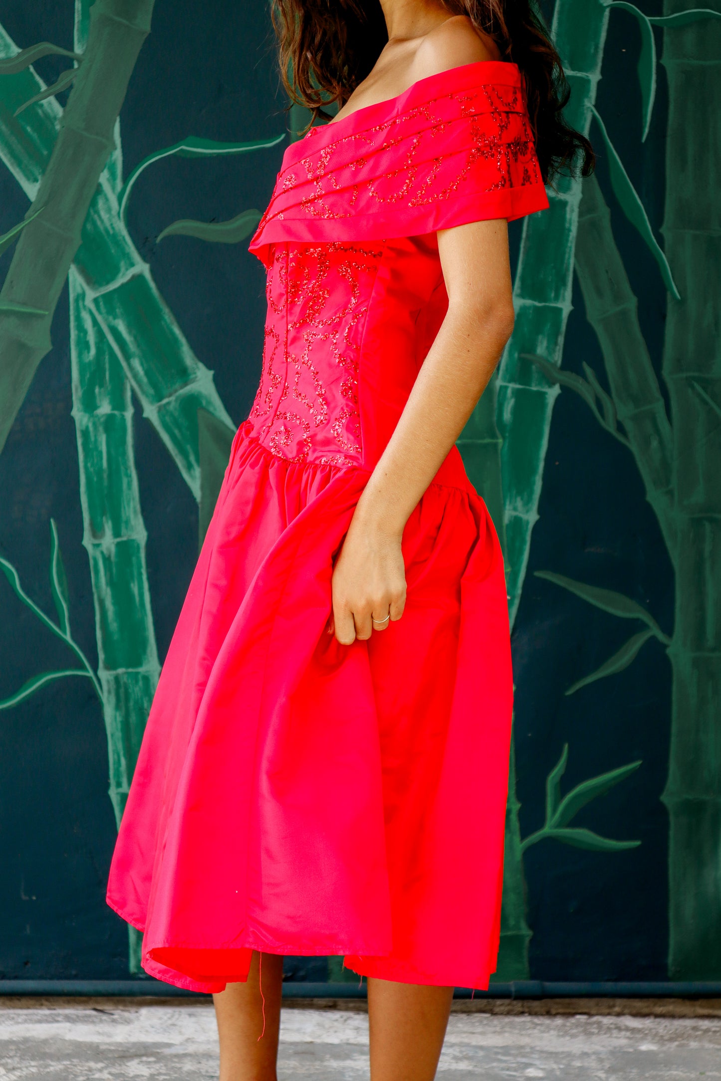 1980's Red Sparkly Party Dress