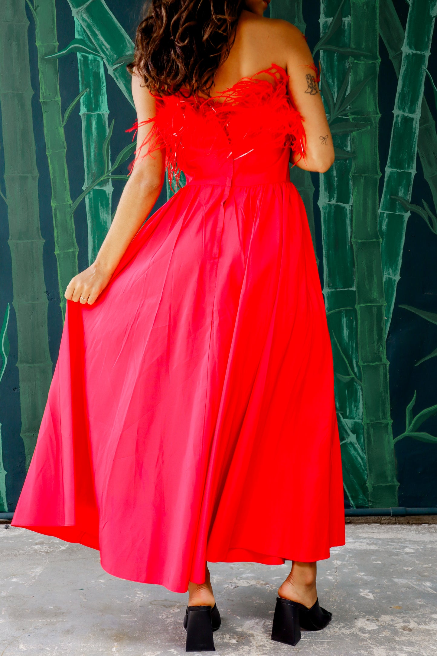 1980's Red Fluffy Strapless Cocktail Dress